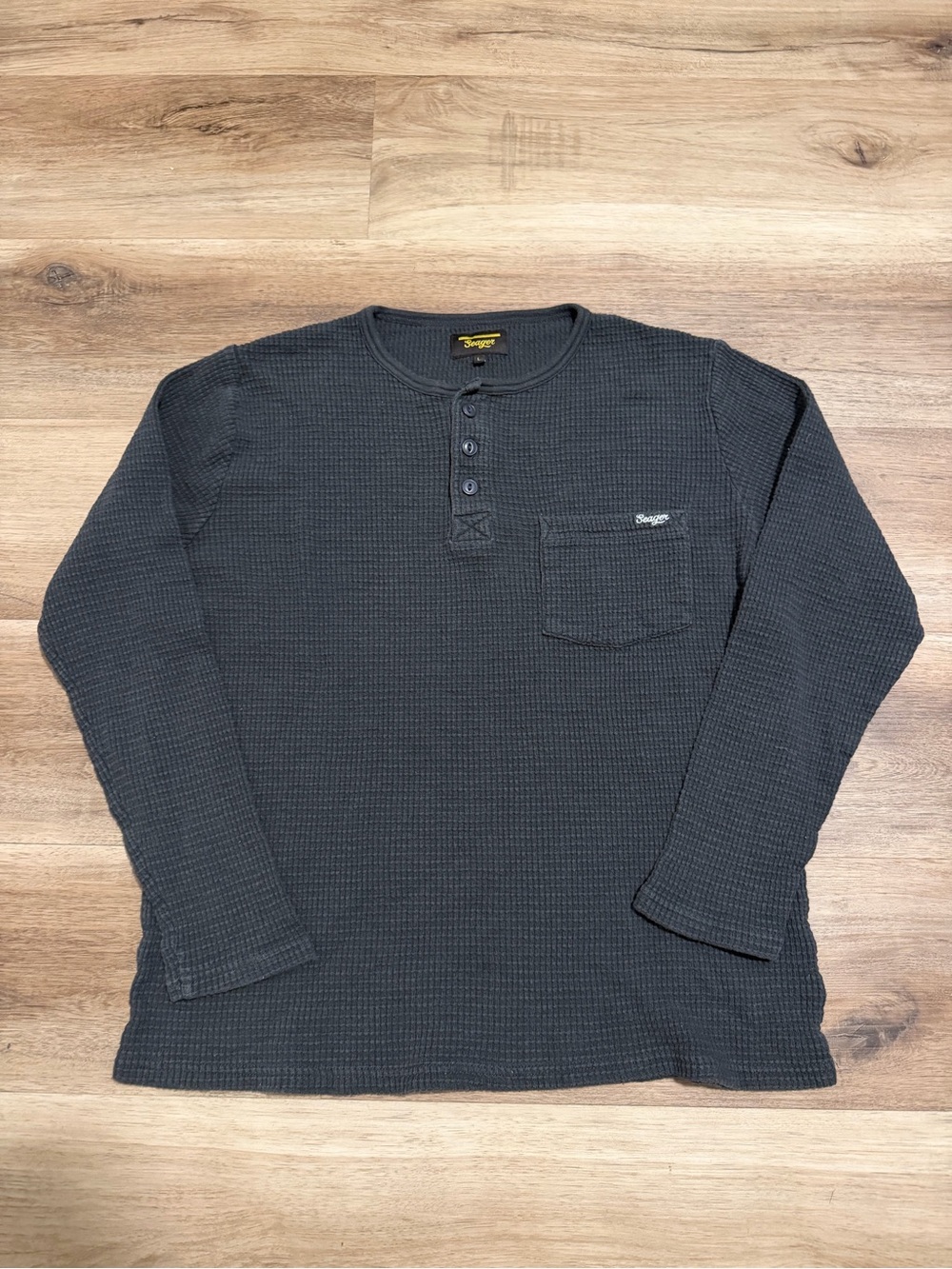 Seager Huckberry Henley Shirt Men Large Sawpit Thermal Waffle Knit Grey